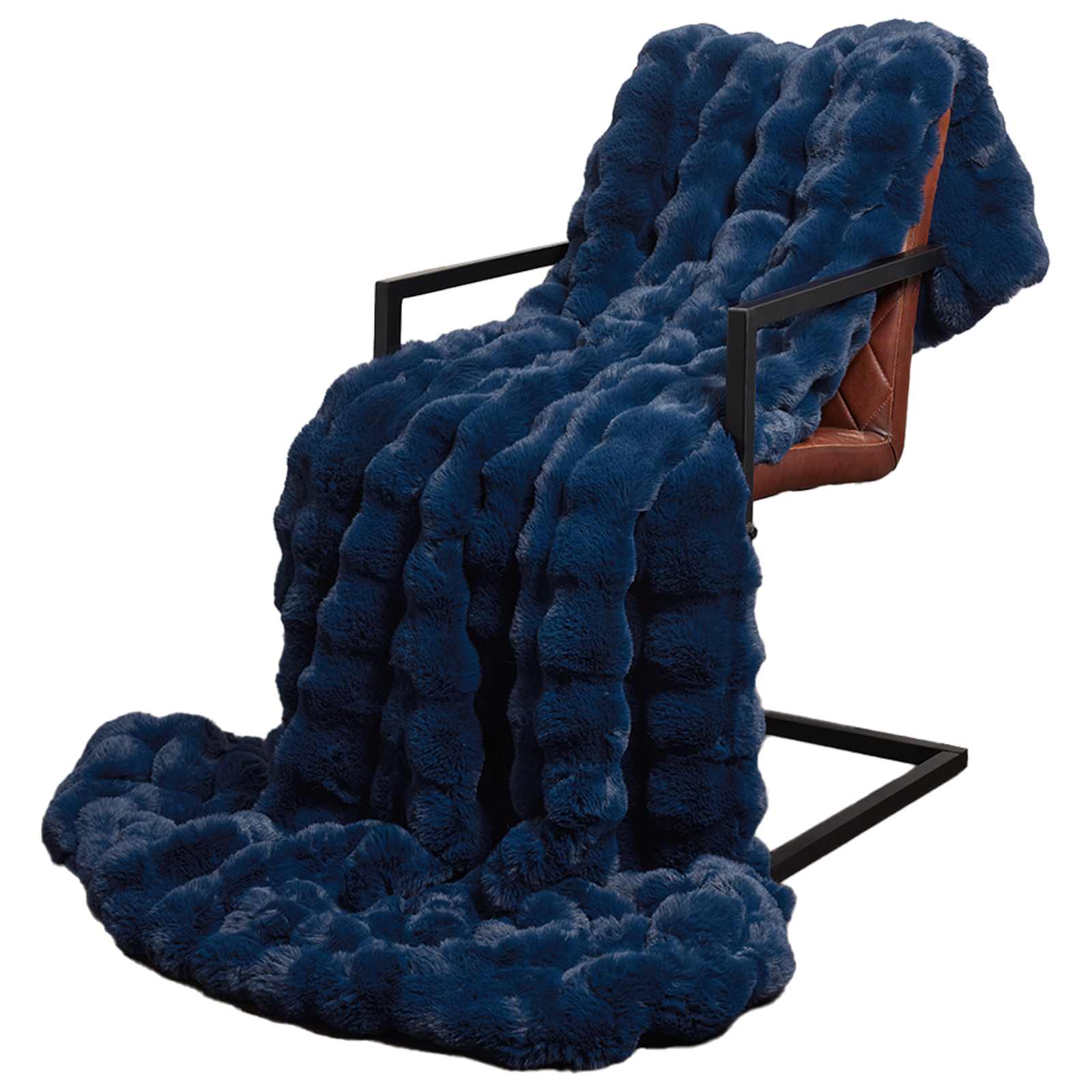 Vidaxl neppels konijnenbont deken olite marineblauw 240 x 270 cm