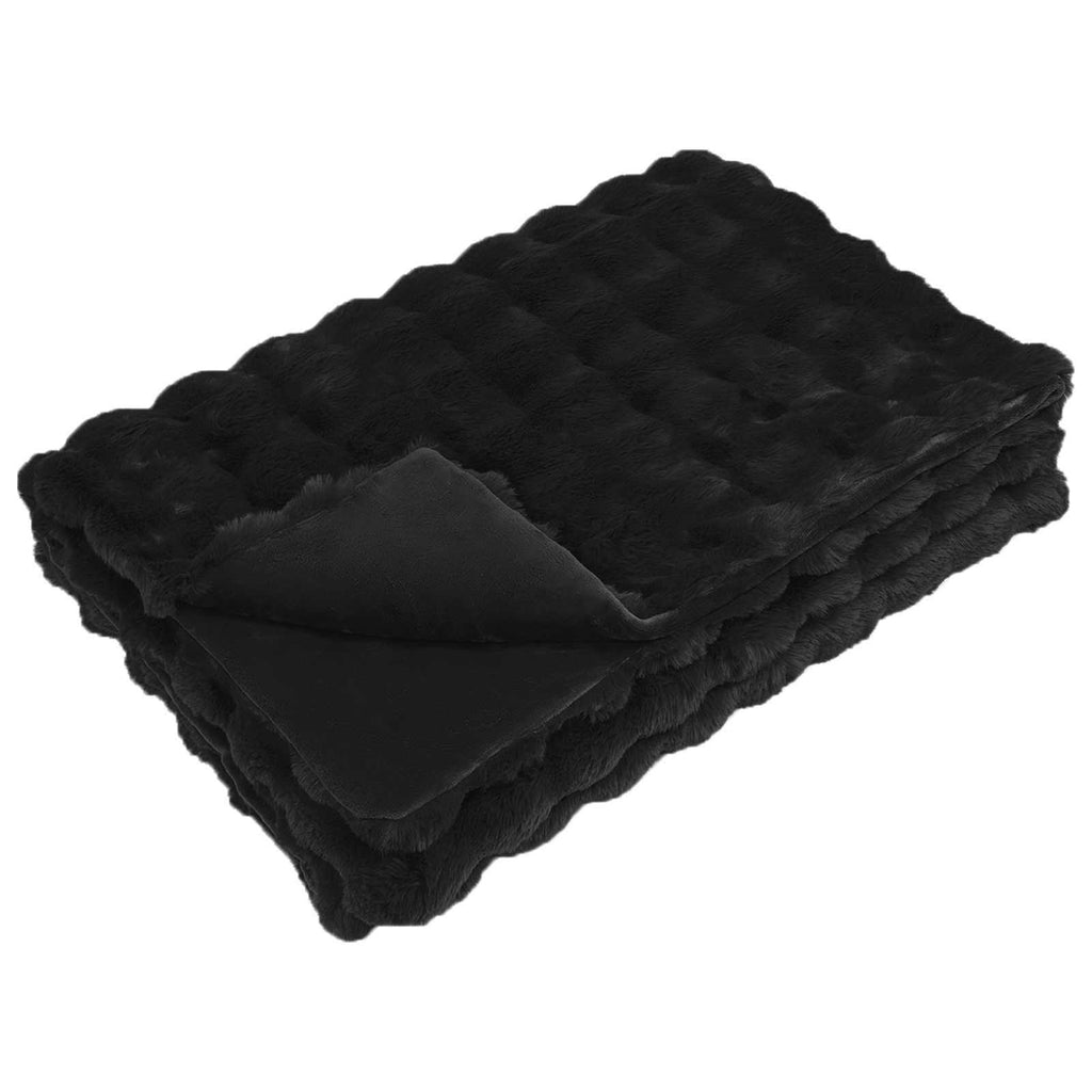 Vidaxl neppels konijnenbont deken olite zwart 130 x 150 cm polyester