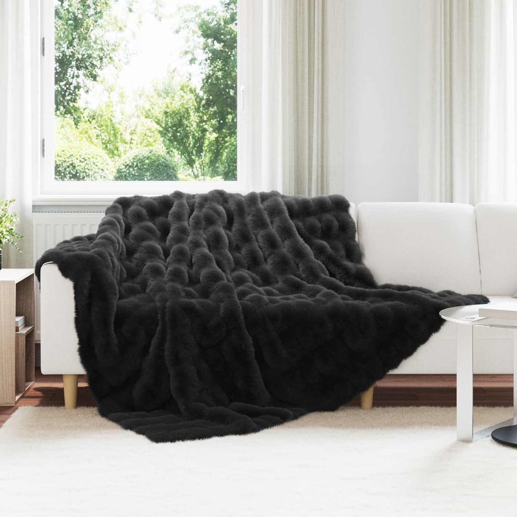 Vidaxl neppels konijnenbont deken olite zwart 220 x 240 cm polyester