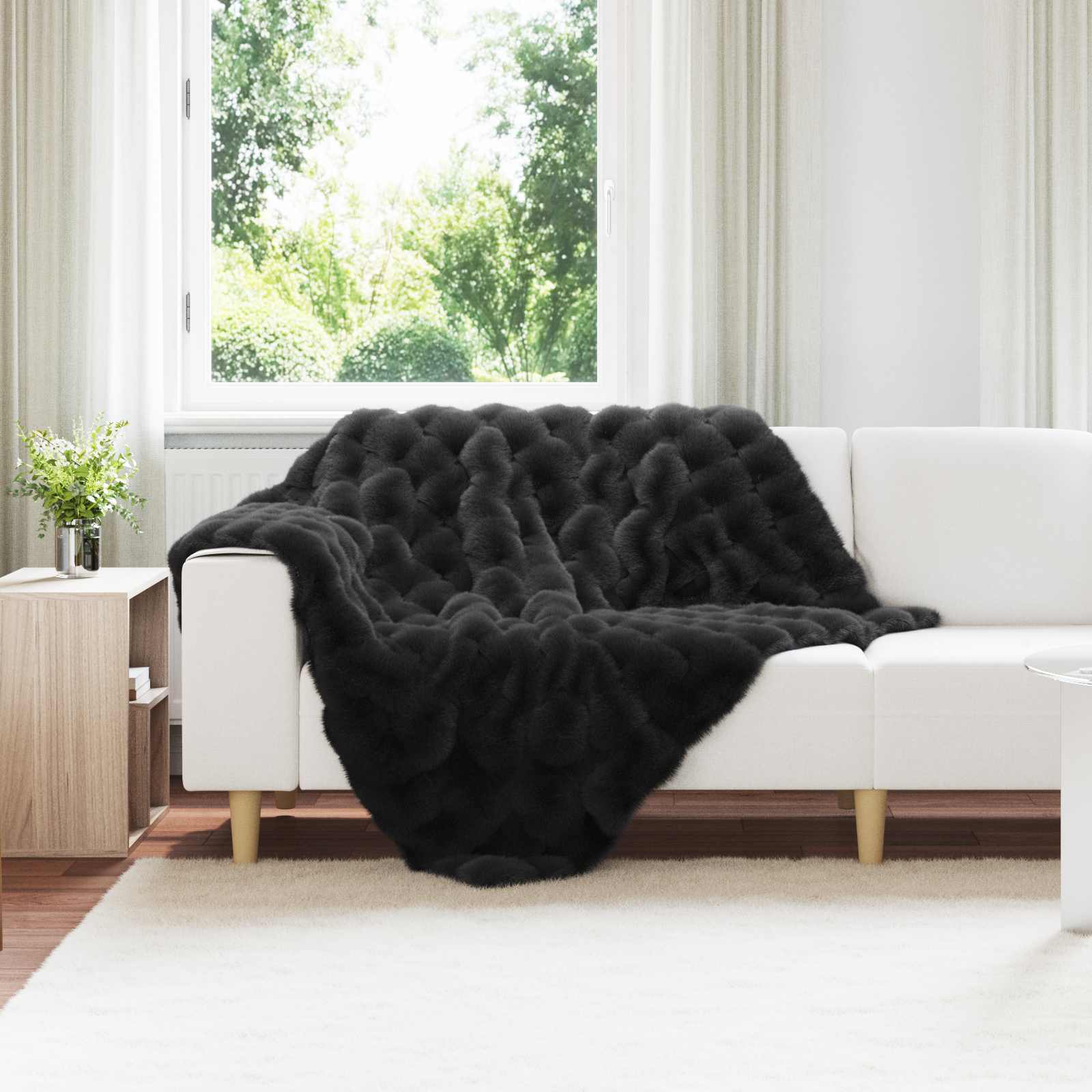 Vidaxl neppels konijnenbont deken olite 4 pcs zwart 130 x 150 cm