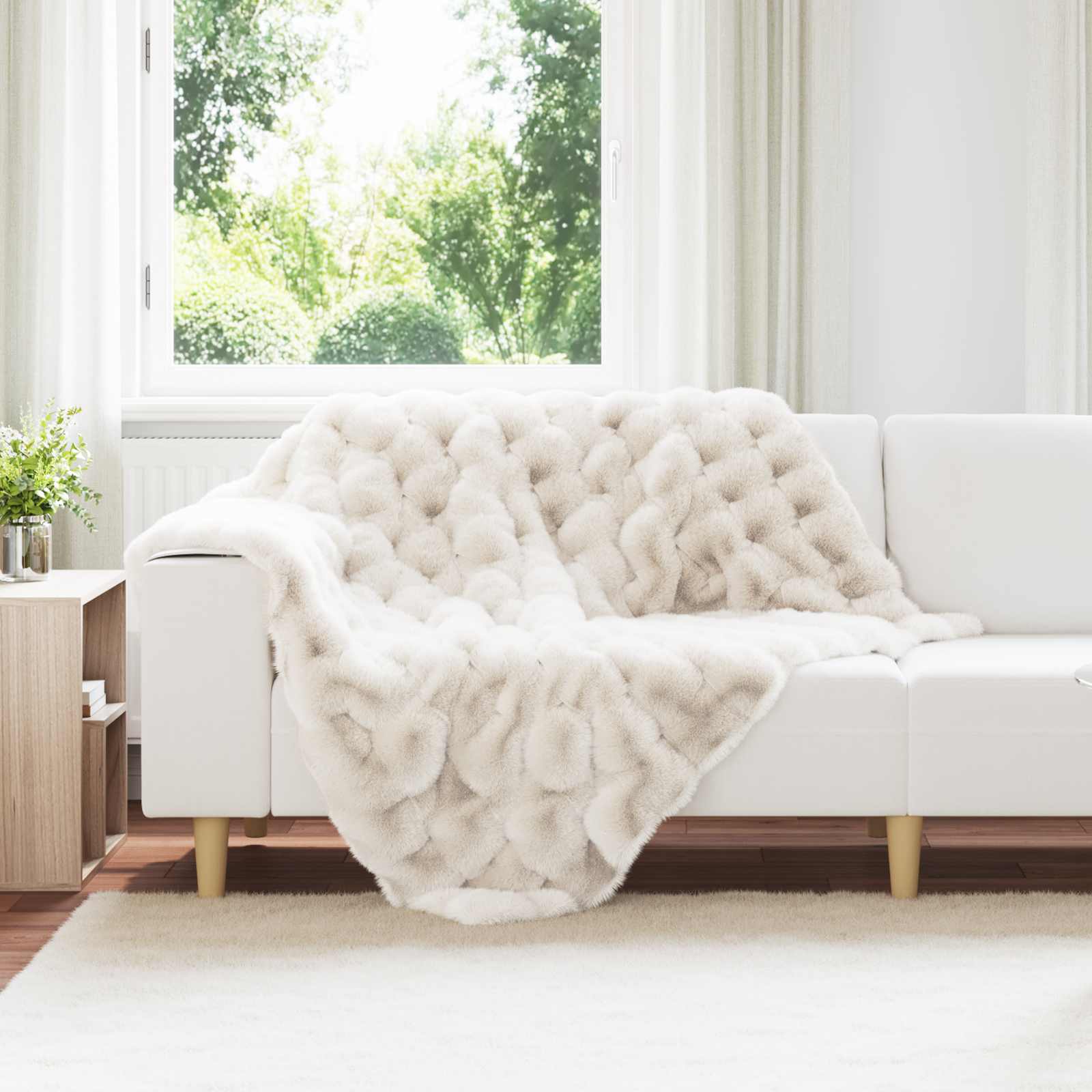 Vidaxl neppels konijnenbont deken olite wit 130 x 150 cm polyester