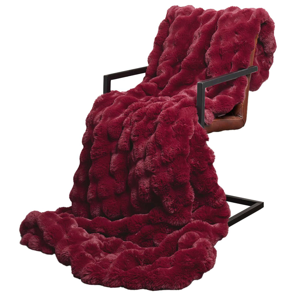 Vidaxl neppels konijnenbont deken olite bordeaux rood 150 x 220 cm