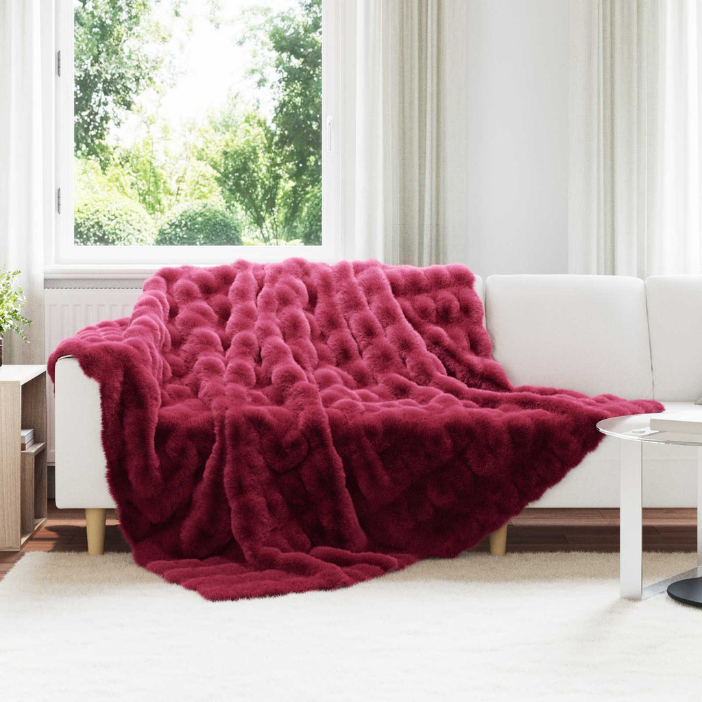 Vidaxl neppels konijnenbont deken olite bordeaux rood 220 x 240 cm