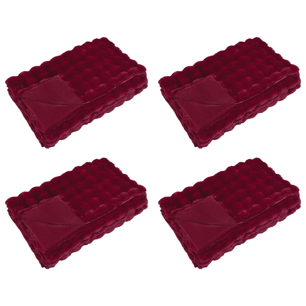Vidaxl neppels konijnenbont deken olite 4 pcs bordeaux rood polyester