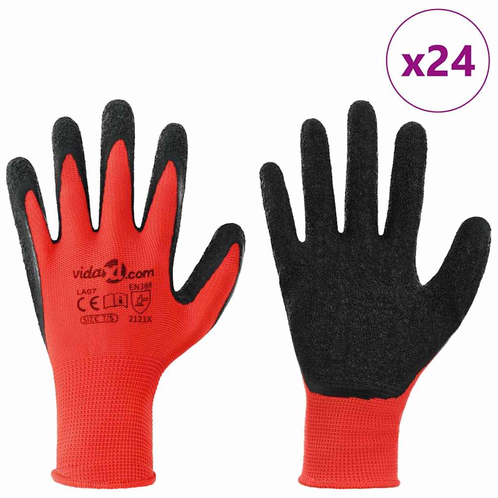 Vidaxl werkhandschoenen 24 pcs rood en zwart 7 s latexcoating