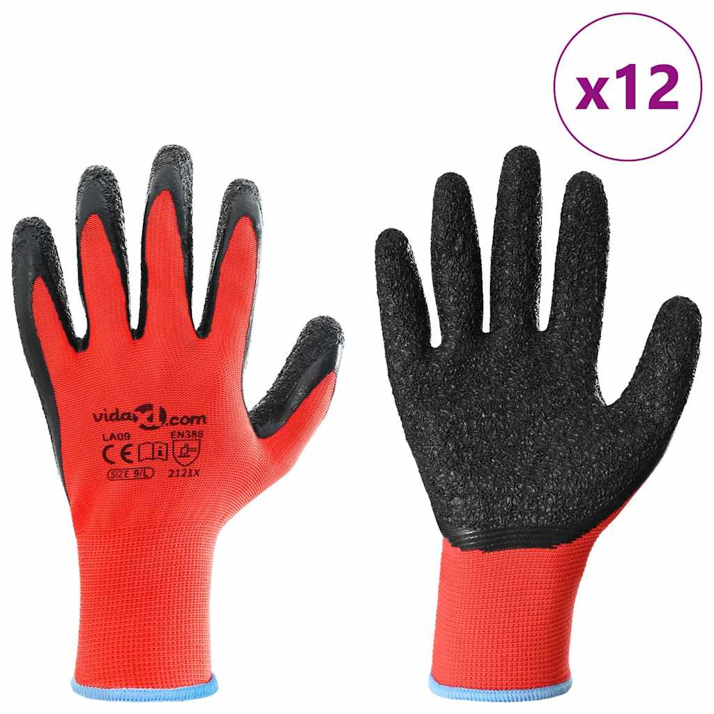 Vidaxl werkhandschoenen 12 pcs rood en zwart 9 l latexcoating