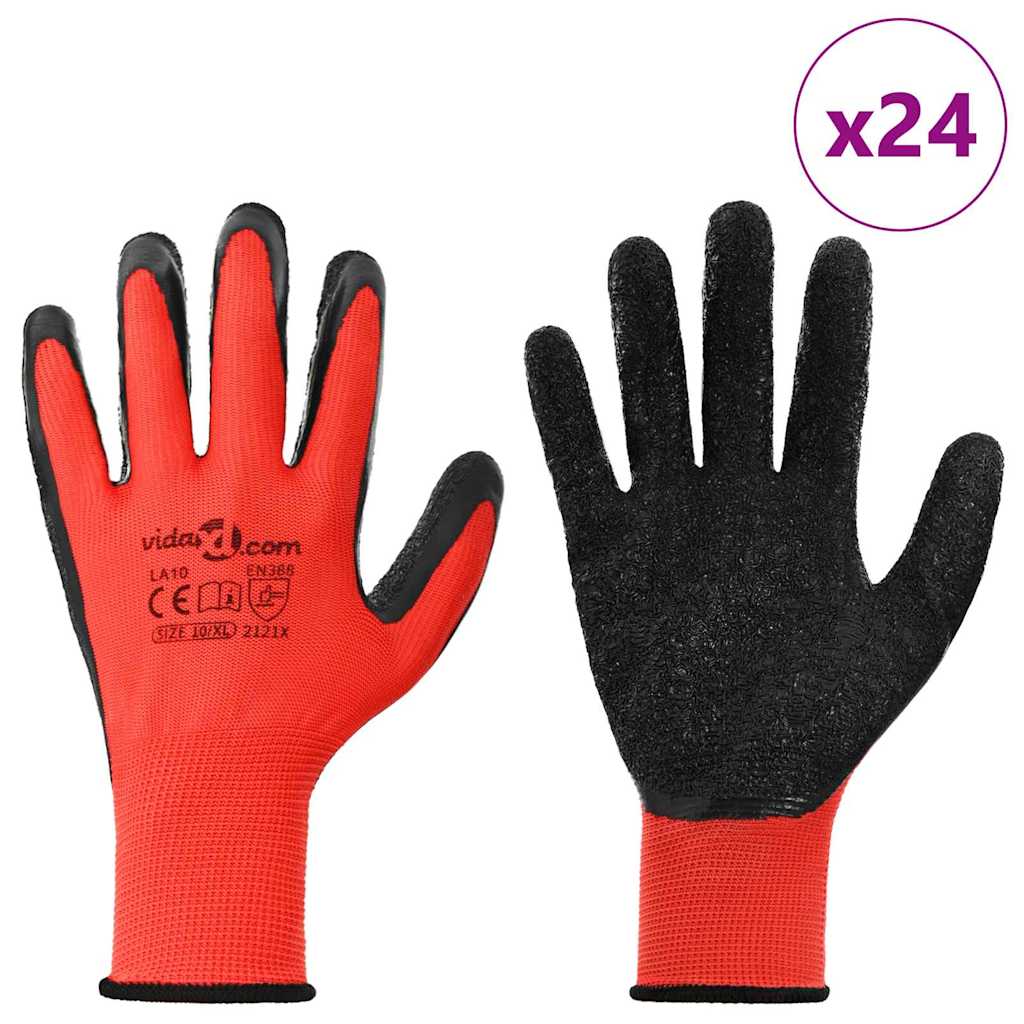 Vidaxl werkhandschoenen 24 pcs rood en zwart 10 xl latexcoating