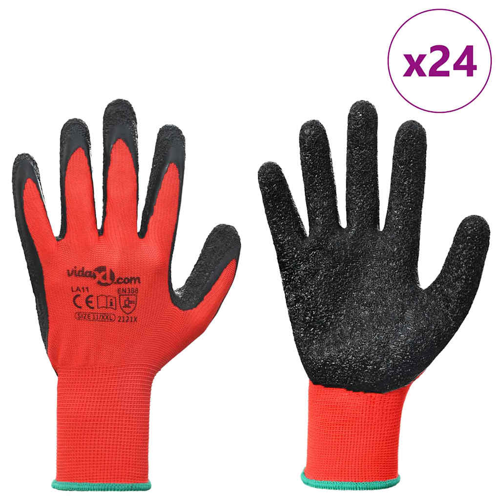 Vidaxl werkhandschoenen 24 pcs rood en zwart 11 xxl latexcoating