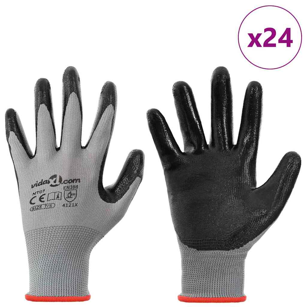 Vidaxl werkhandschoenen 24 pcs grijs en zwart 7 s polyester