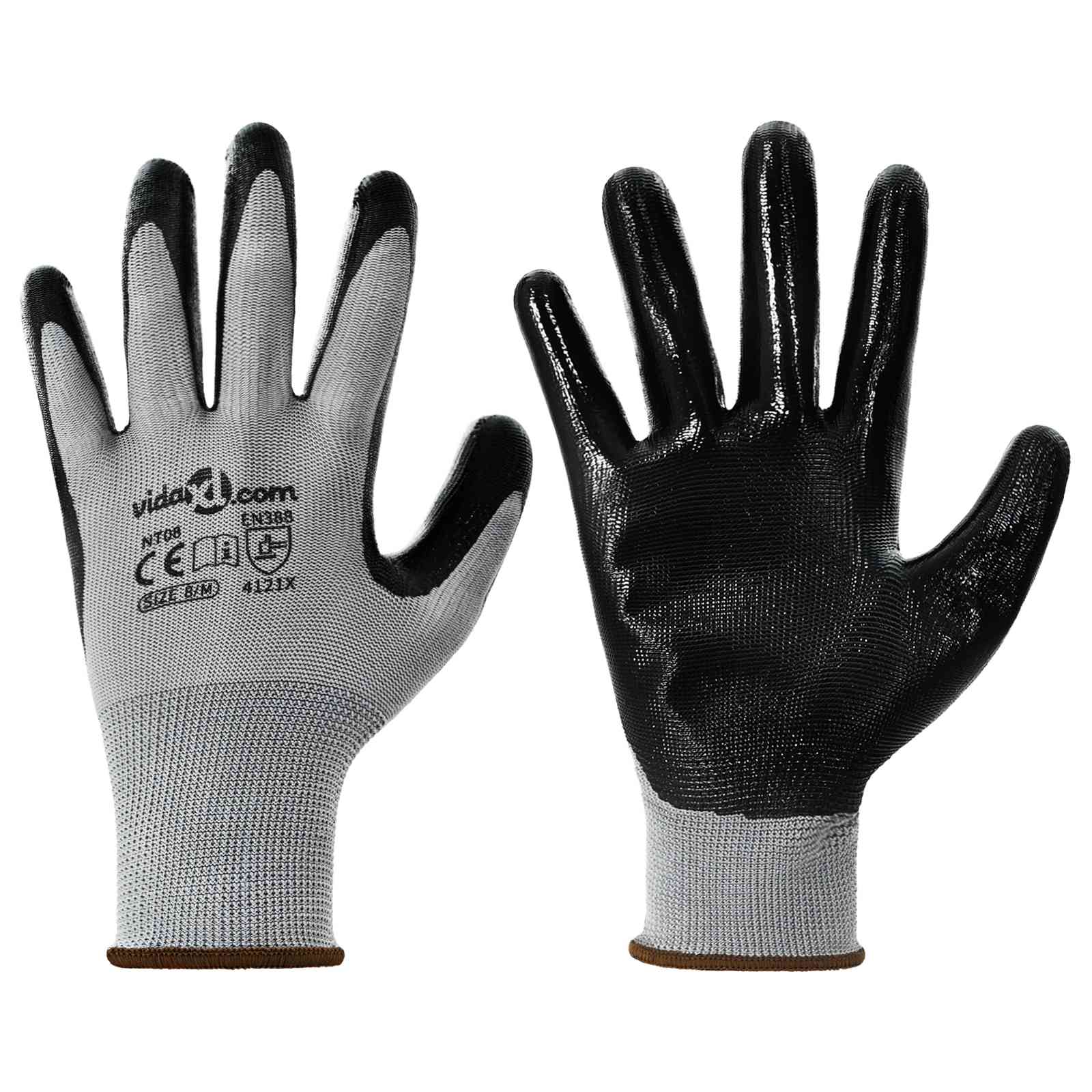 Vidaxl werkhandschoenen 24 pcs grijs en zwart 8 m polyester