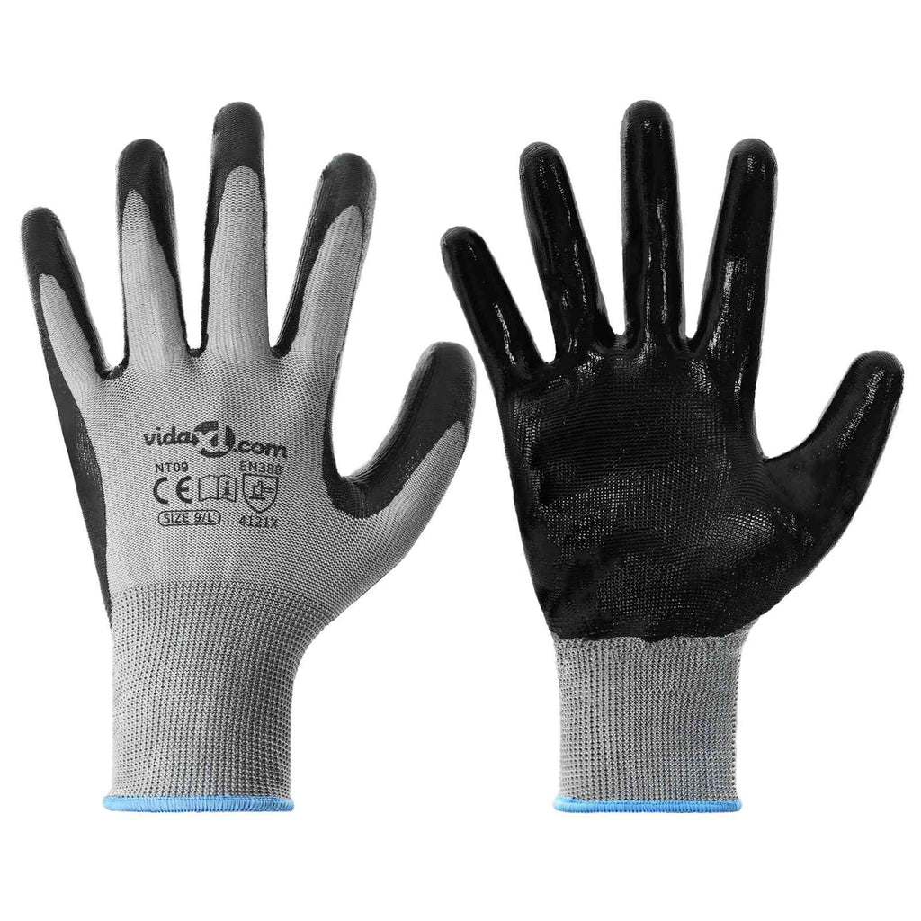 Vidaxl werkhandschoenen 12 pcs grijs en zwart 9 l polyester