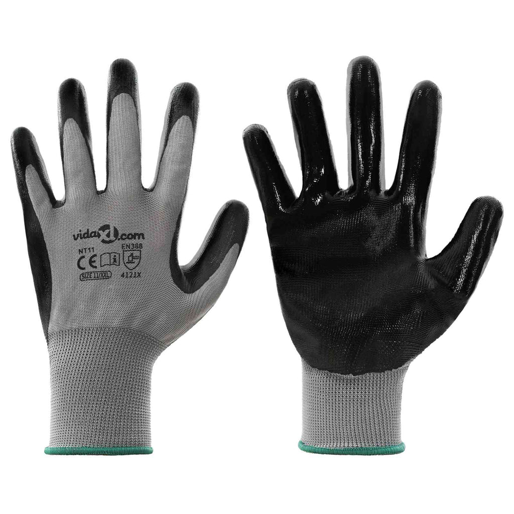 Vidaxl werkhandschoenen 24 pcs grijs en zwart 11 xxl polyester