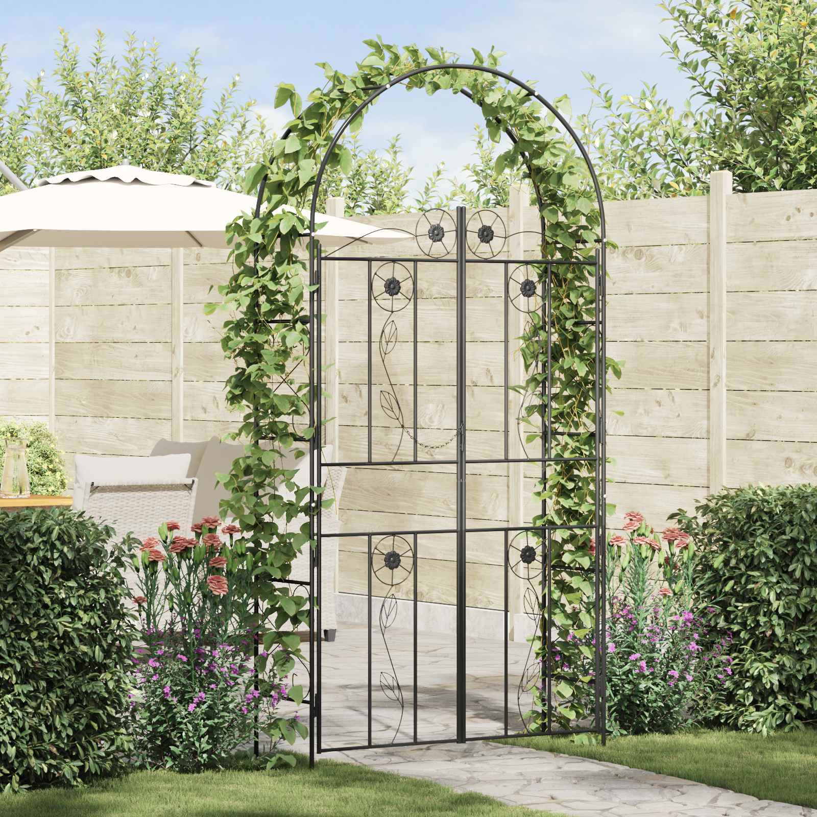 Vidaxl tuin boog effen zwart 115 x 37 x 226 cm