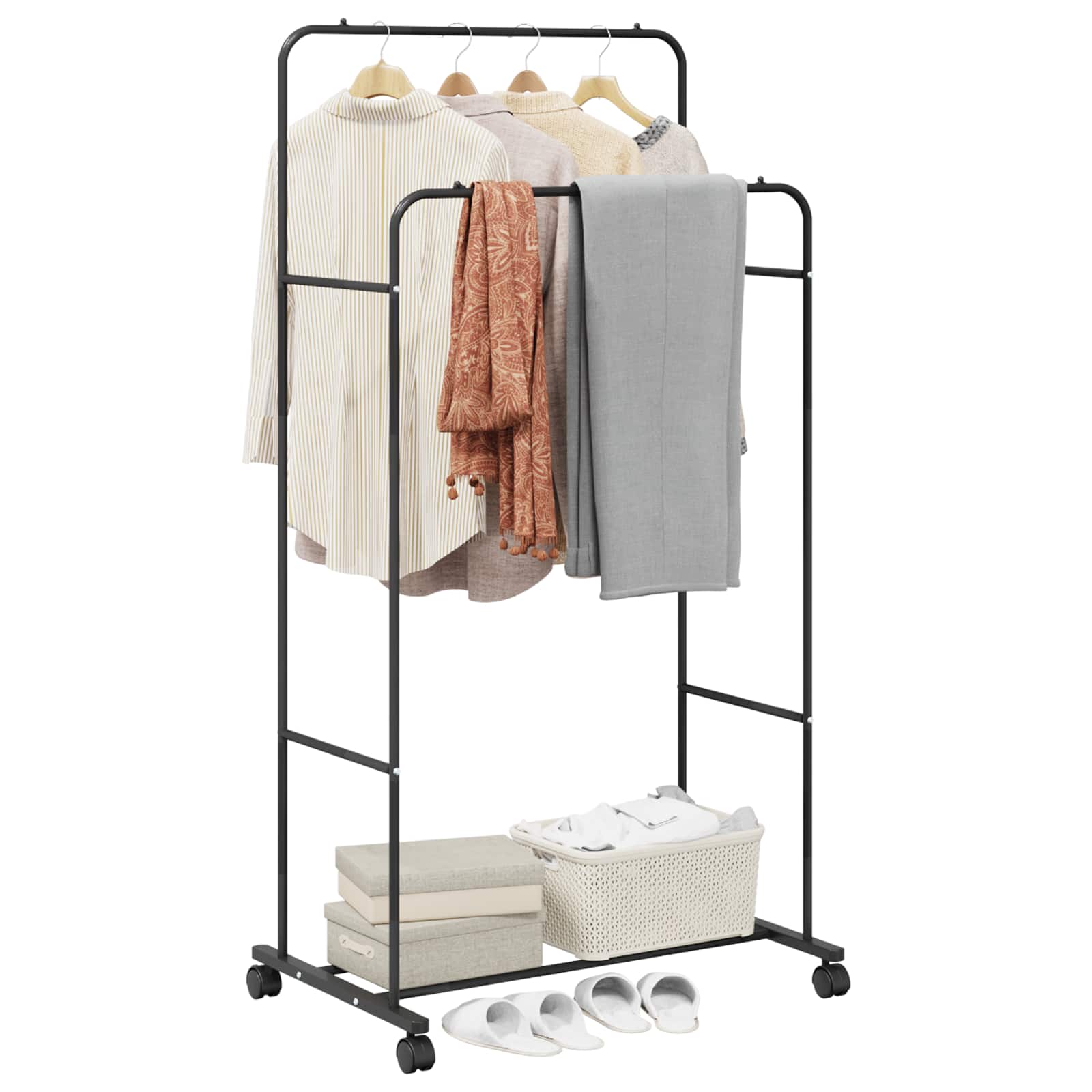 Vidaxl kledingrek effen zwart 80 x 53 x 156 cm
