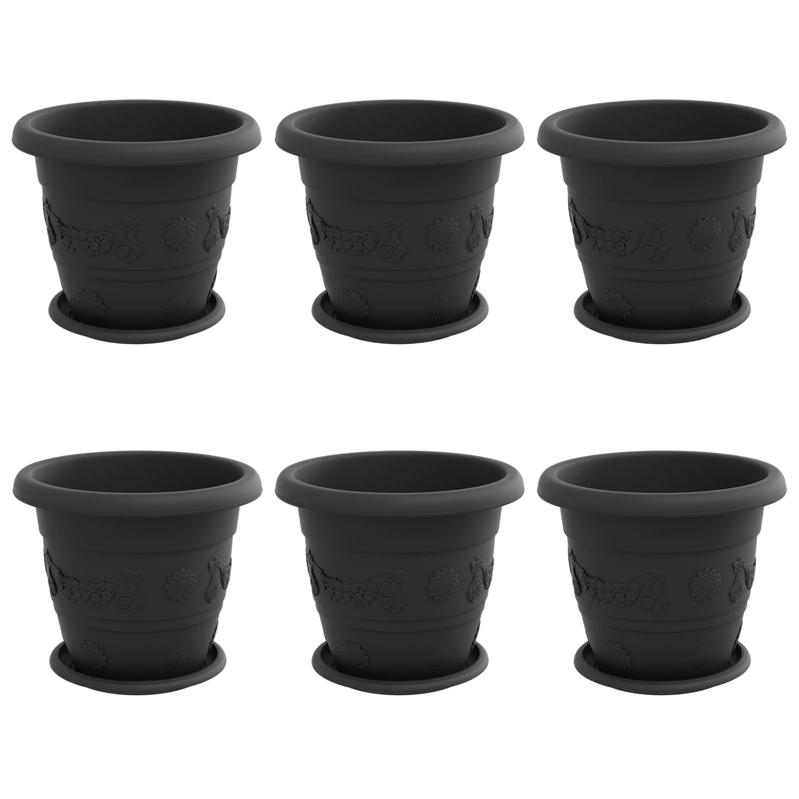 Vidaxl plantenpotten 6 pcs zwart ø 26 x 21.5 cm kunststof