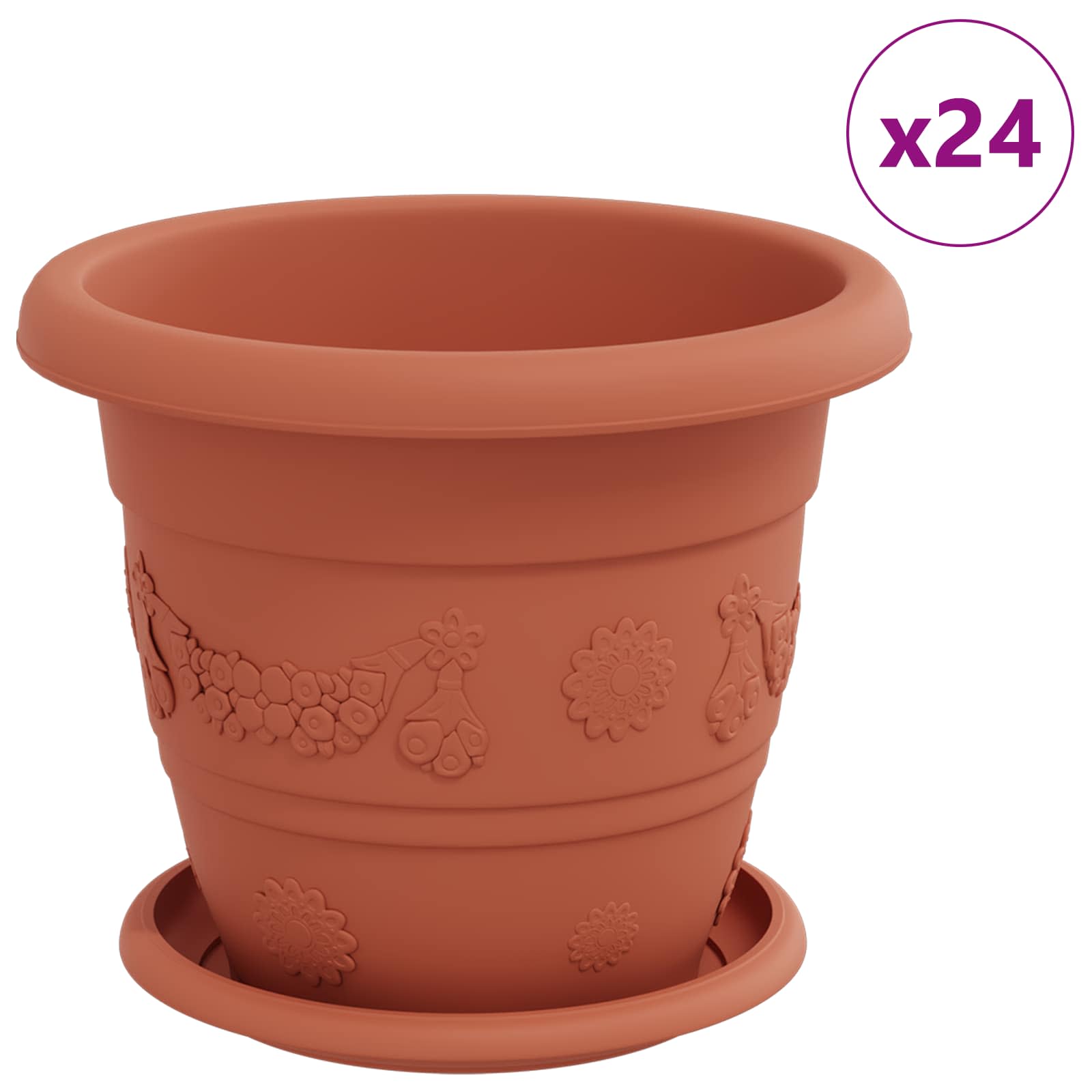 Vidaxl plantenpotten 24 pcs baksteenrood ø 26 x 21.5 cm kunststof