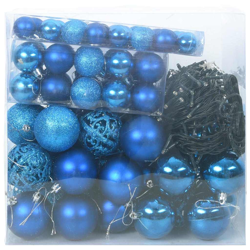 Vidaxl kerstbal set 120 st blauw ø 6 cm kunststof 300 led's