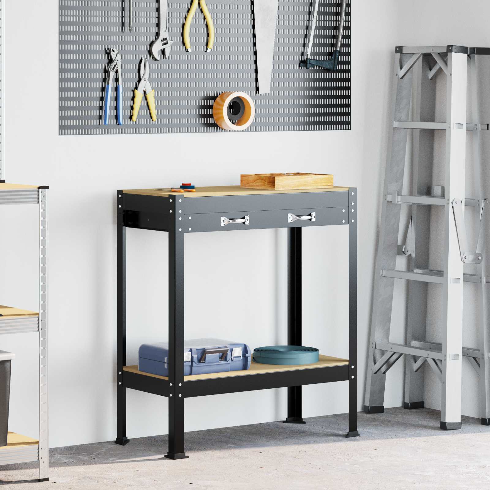 Vidaxl werkbanken met lade zwart 80 x 40 x 91 cm bewerkt hout
