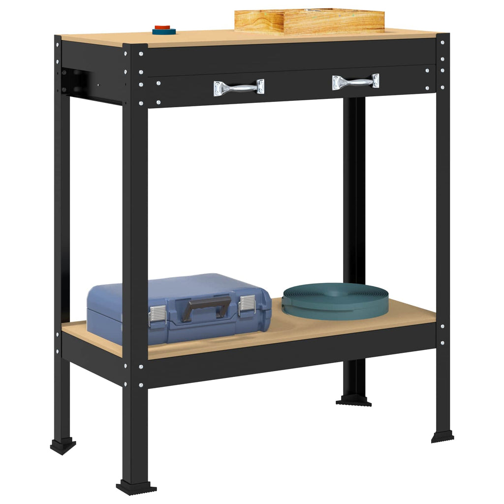 Vidaxl werkbanken met lade zwart 80 x 40 x 91 cm bewerkt hout