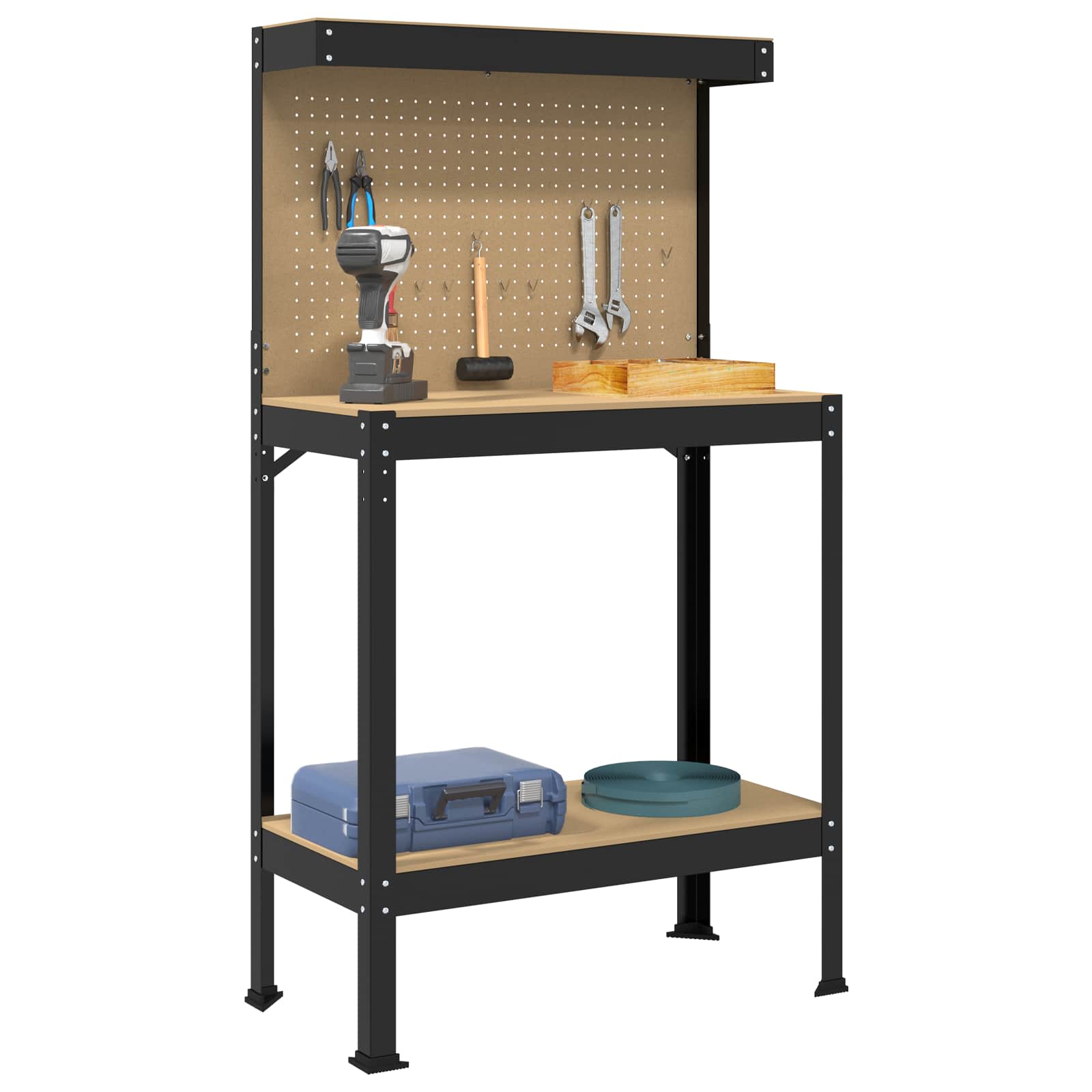 Vidaxl werkbanken met plank zwart 81 x 41 x 145 cm bewerkt hout