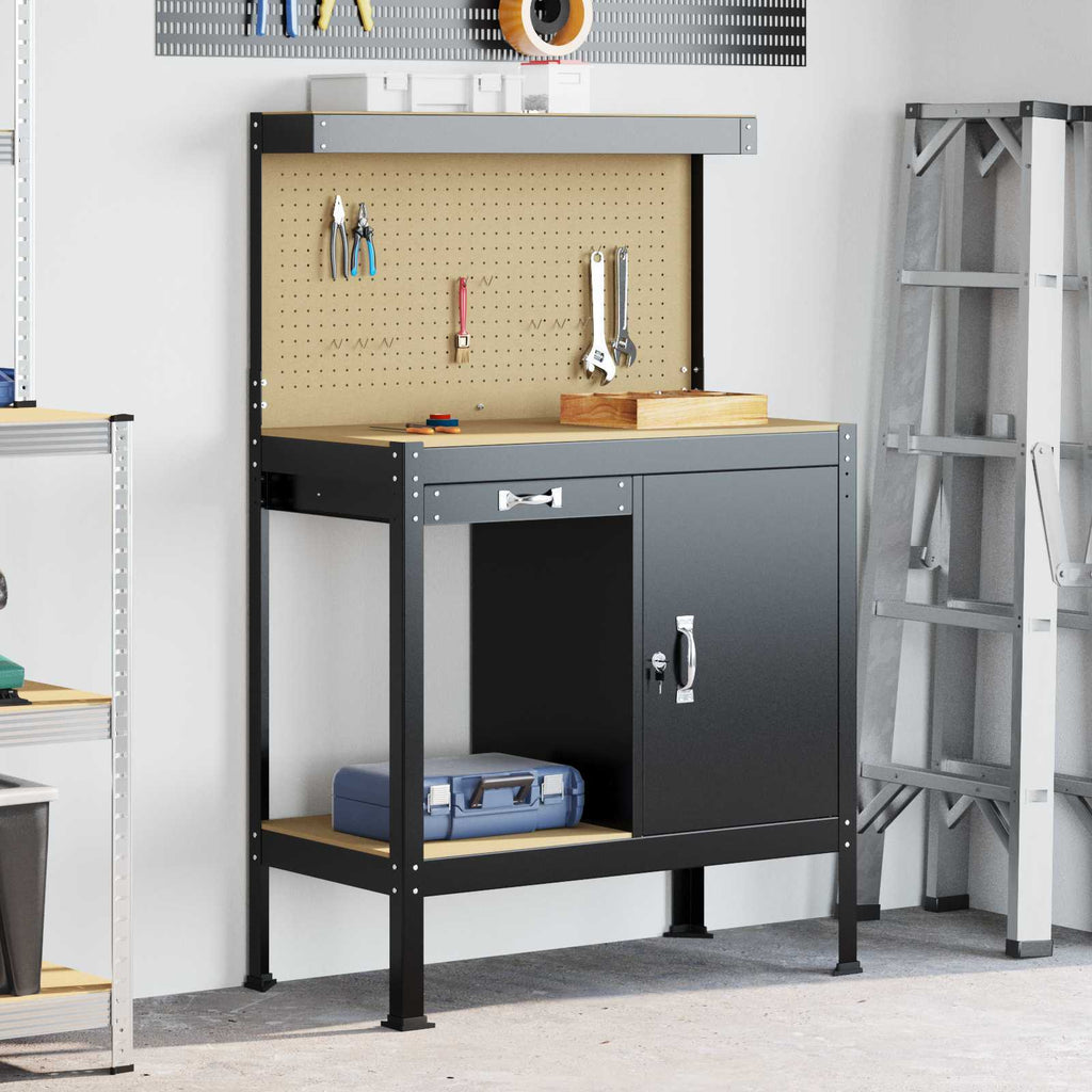 Vidaxl werkbanken met lade zwart 90 x 49 x 141 cm bewerkt hout