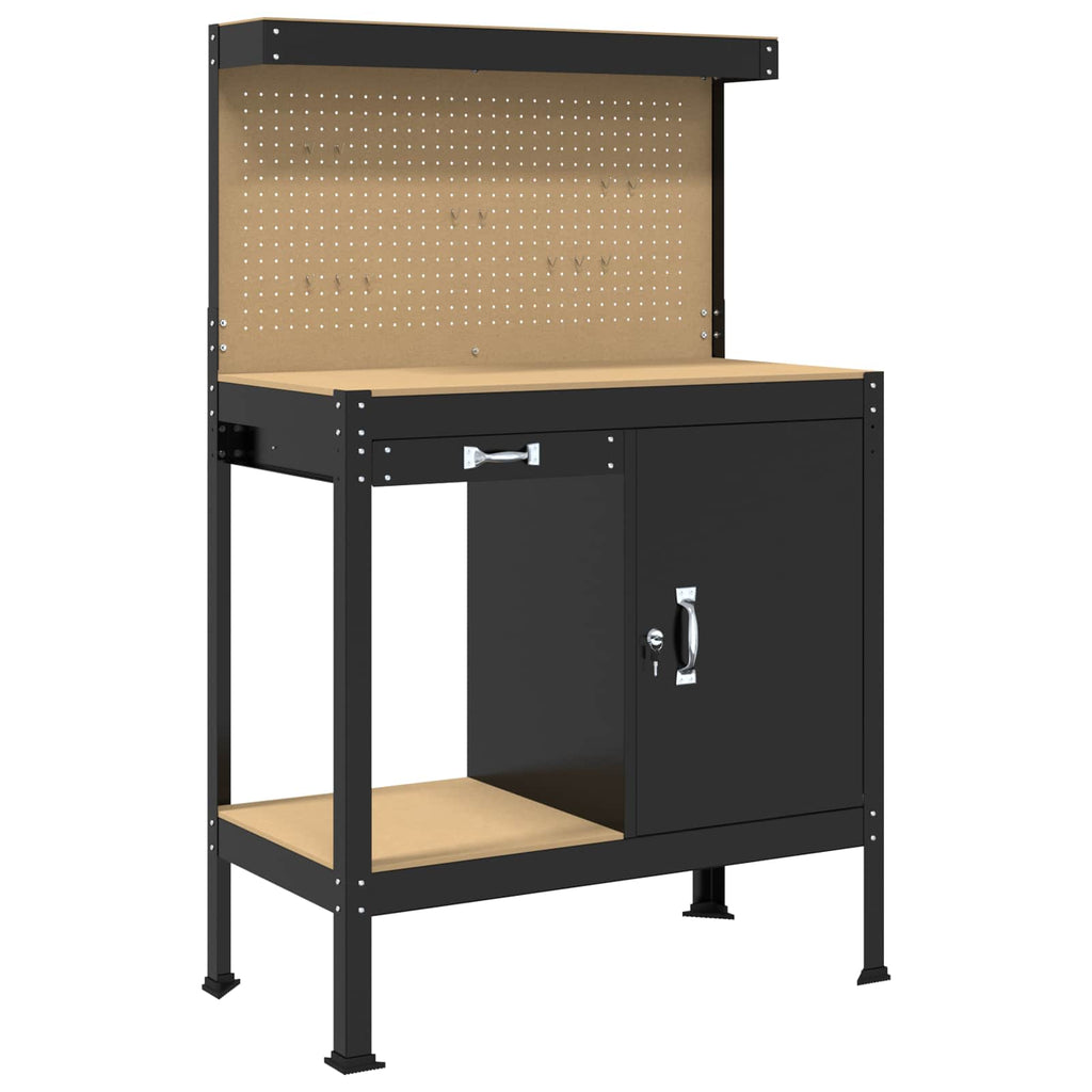 Vidaxl werkbanken met lade zwart 90 x 49 x 141 cm bewerkt hout