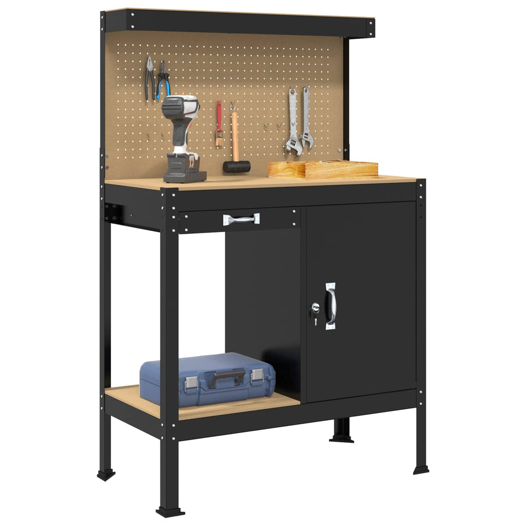 Vidaxl werkbanken met lade zwart 90 x 49 x 141 cm bewerkt hout