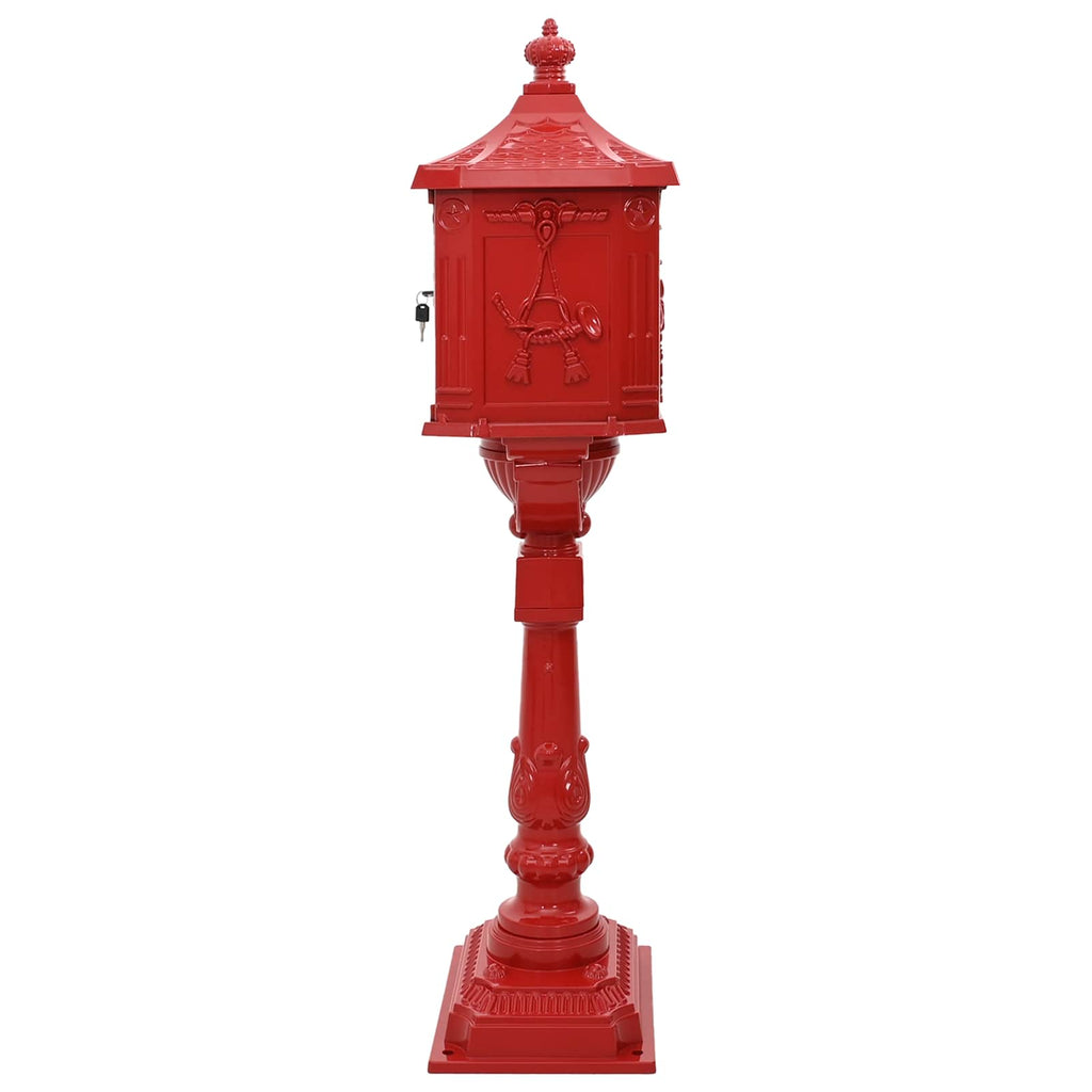 Vidaxl staande brievenbus rood 42,5 x 29,5 x 117 cm gegoten aluminium