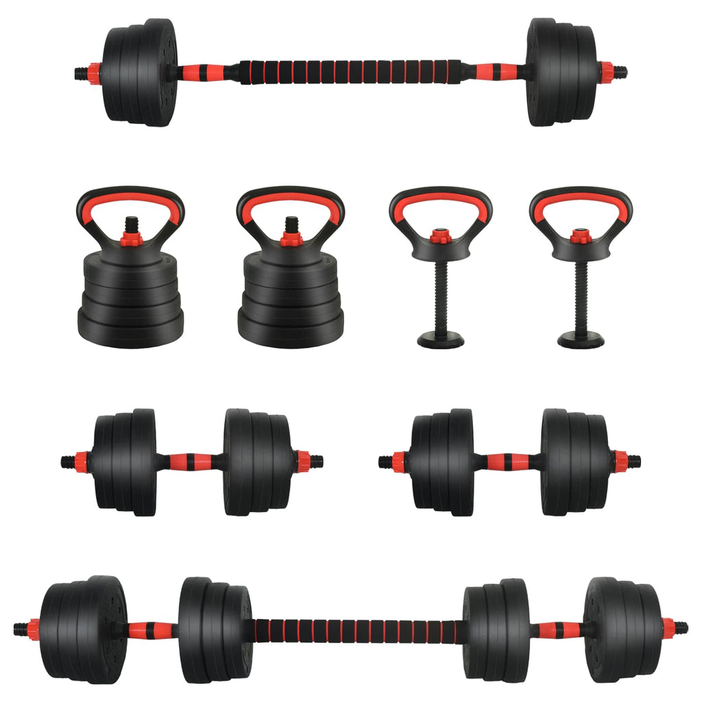 Vidaxl 2-in-1 halter-barbell set 30kg zwart en rood