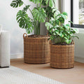 Vidaxl plantermand met opslag 2 pcs bruin lacak riet