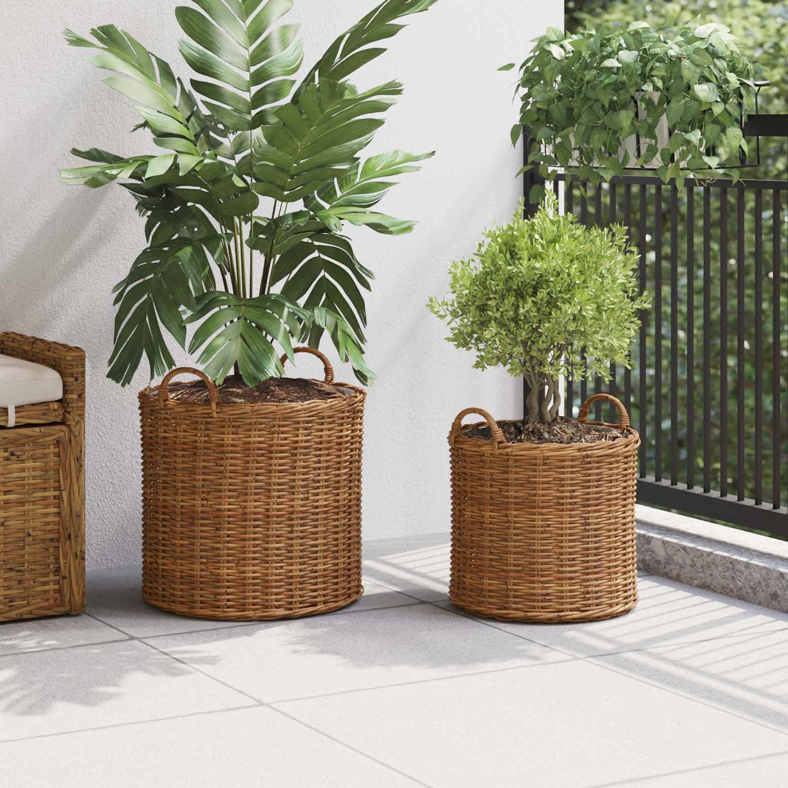 Vidaxl plantermand met opslag 2 pcs bruin lacak riet