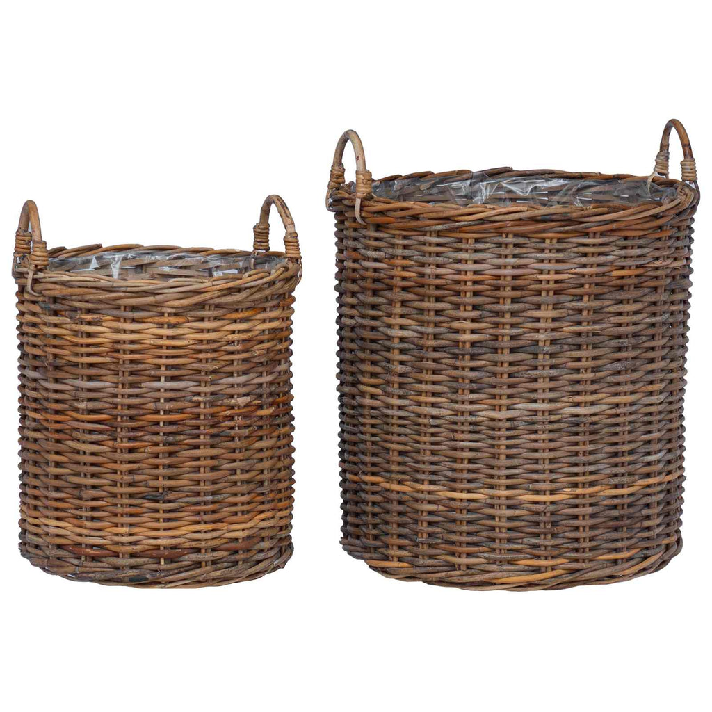 Vidaxl plantermand met opslag 2 pcs bruin lacak riet