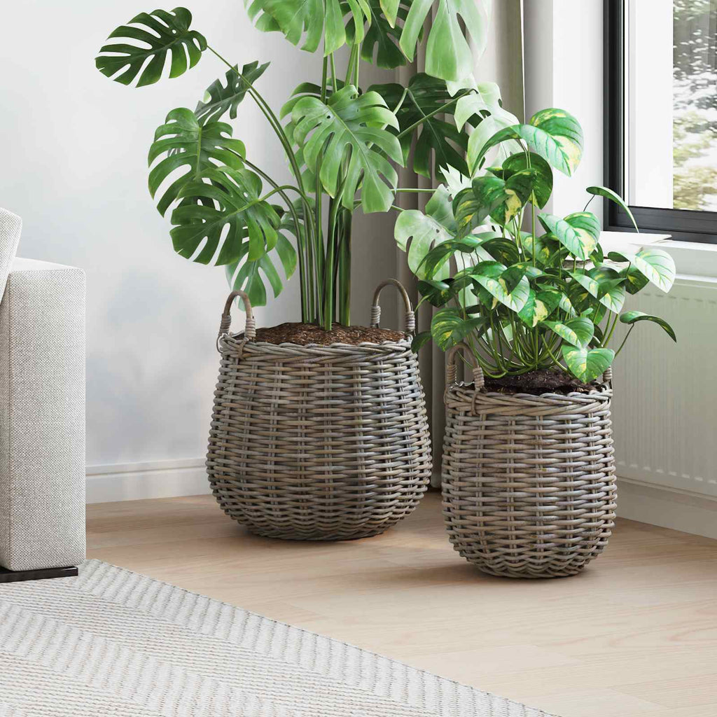 Vidaxl plantermand met opslag 2 pcs grijs lacak riet