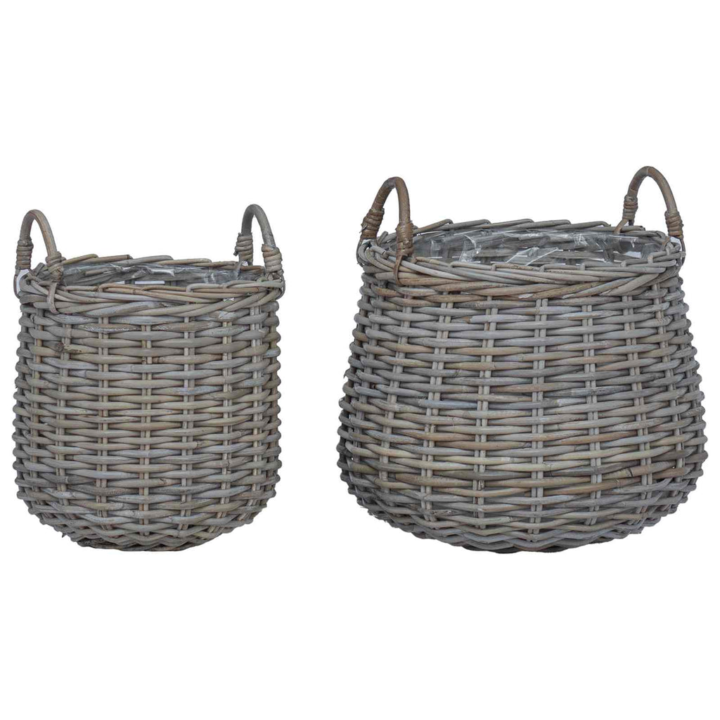Vidaxl plantermand met opslag 2 pcs grijs lacak riet