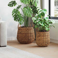 Vidaxl plantermand met opslag 2 pcs bruin lacak riet