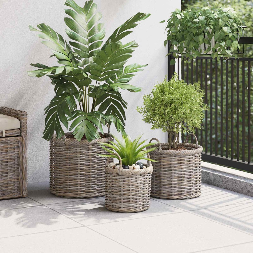 Vidaxl plantenmand met opslag 3 pcs grijs kubu rattan