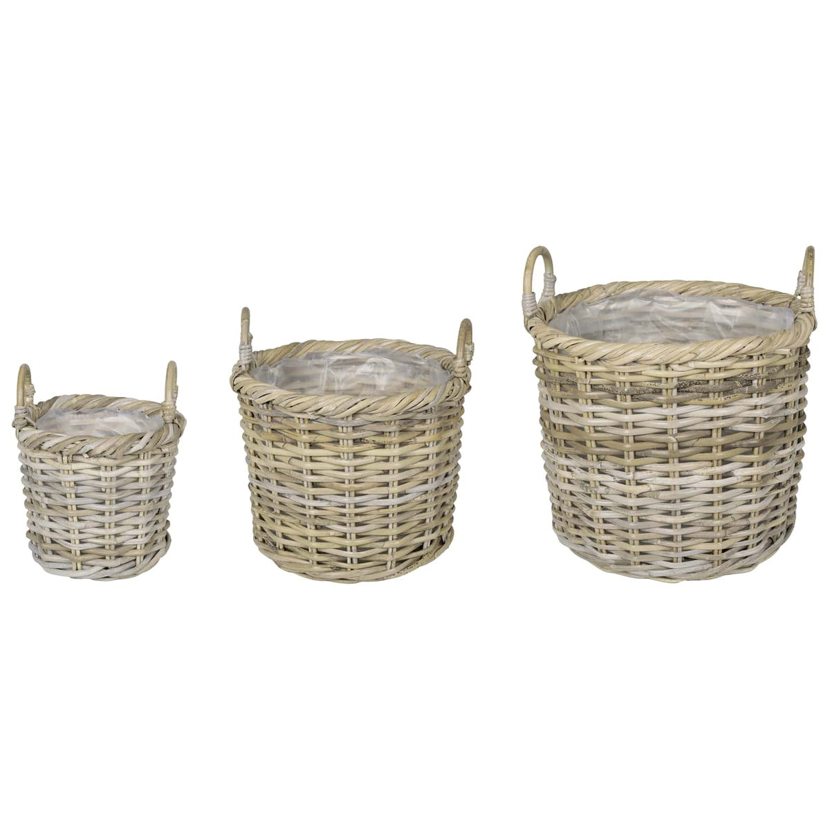 Vidaxl plantenmand met opslag gendt 3 st natuurlijk grijs kubu rattan