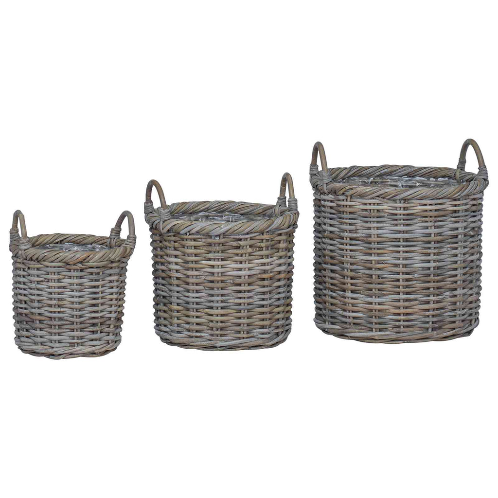 Vidaxl plantenmand met opslag 3 pcs grijs kubu rattan