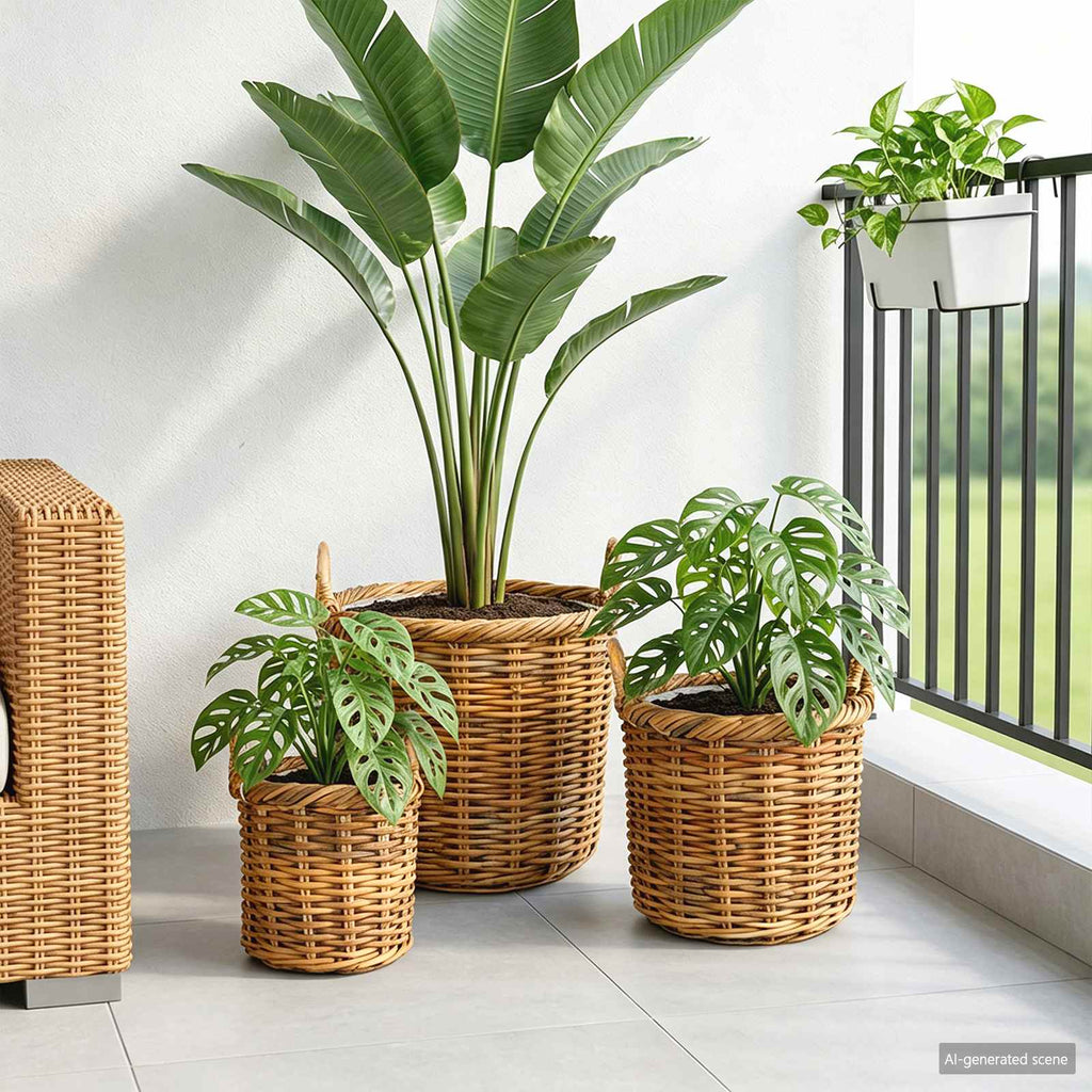 Vidaxl plantenmand met opslag gendt 3 st natuurlijk bruin kubu rattan