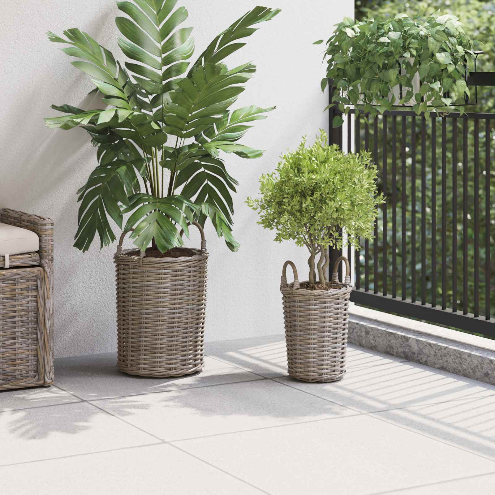 Vidaxl plantmand met opslag 2 pcs grijs kubu rattan