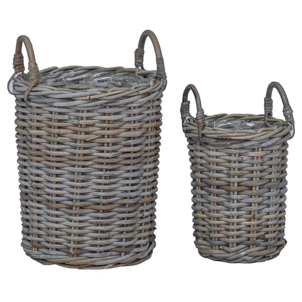Vidaxl plantmand met opslag 2 pcs grijs kubu rattan