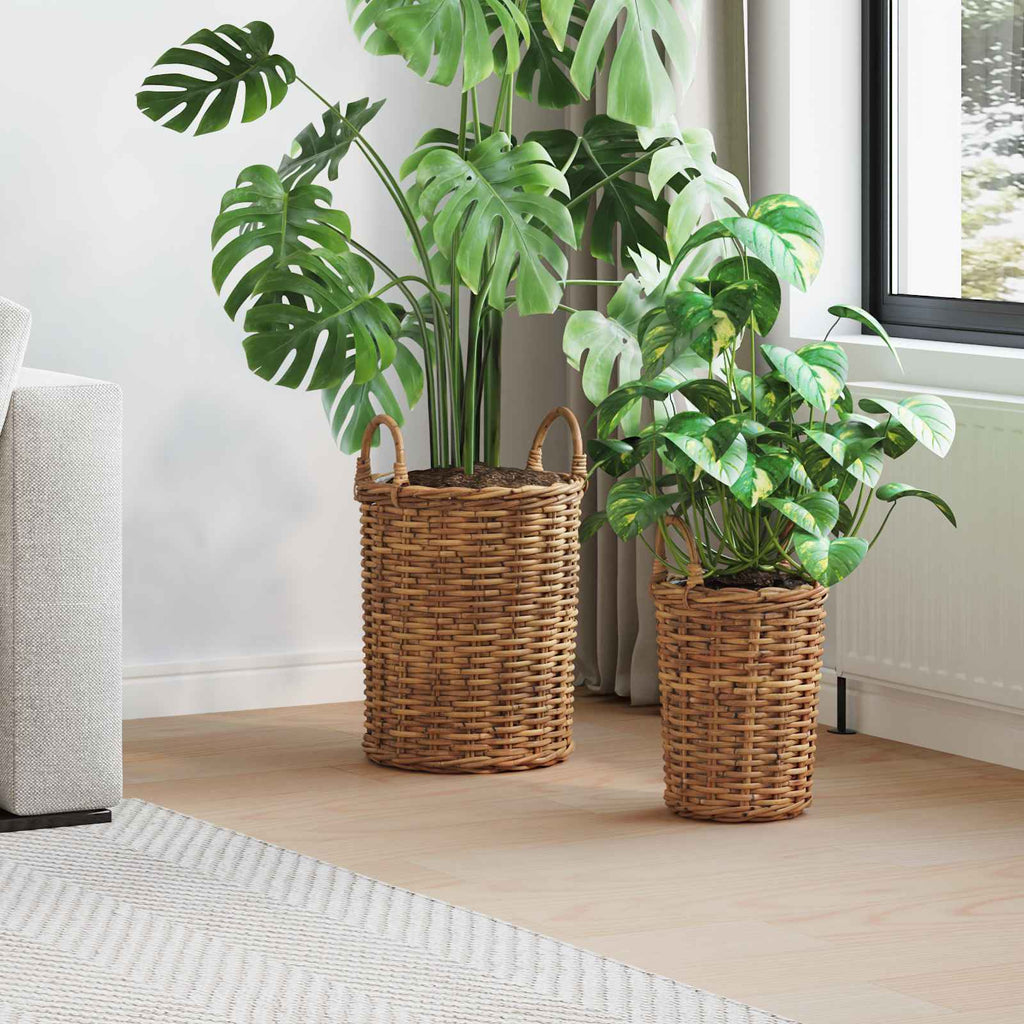 Vidaxl plantmand met opslag 2 pcs bruin kubu rattan
