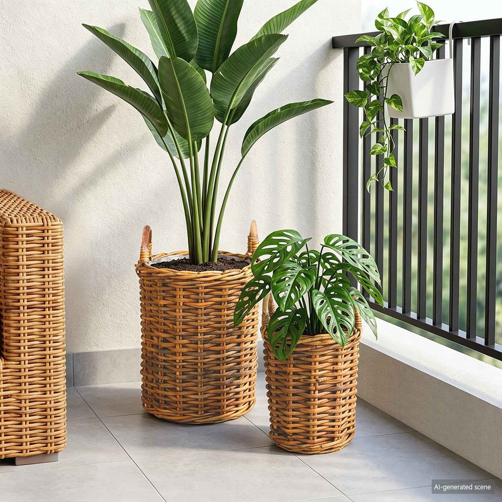 Vidaxl plantmand met opslag gendt 2 st natuurlijk bruin kubu rattan