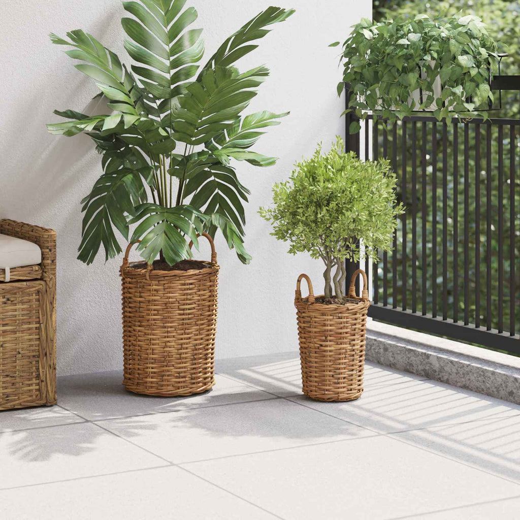 Vidaxl plantmand met opslag 2 pcs bruin kubu rattan