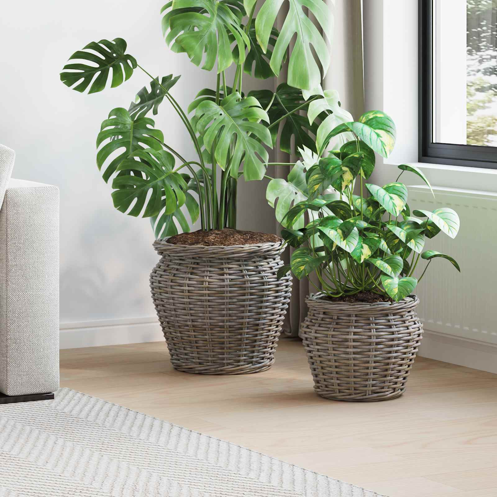 Vidaxl plantenmand met opslag 2 pcs grijs lacak riet