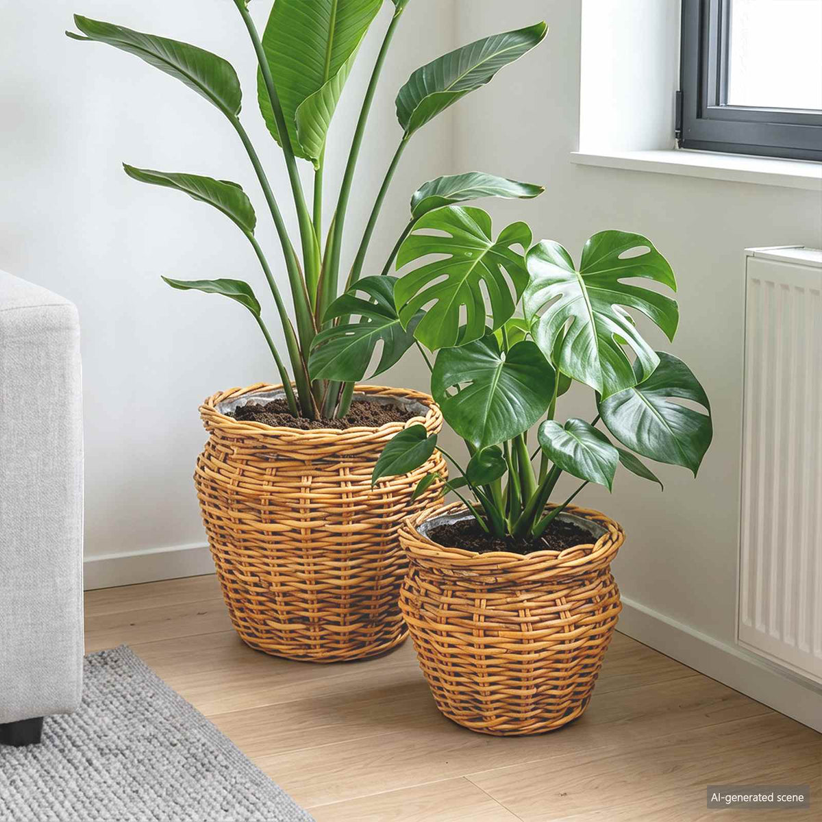 Vidaxl plantenmand met opslag gendt 2 st natuurlijk bruin kubu rattan