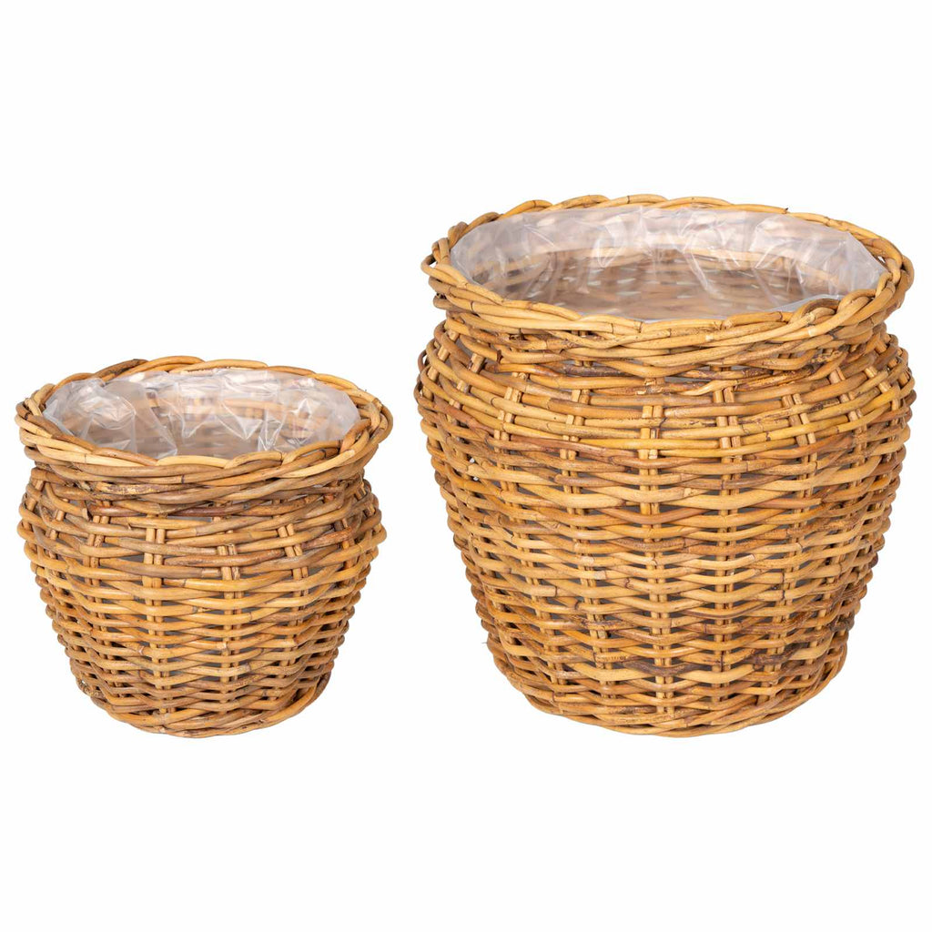 Vidaxl plantenmand met opslag gendt 2 st natuurlijk bruin kubu rattan