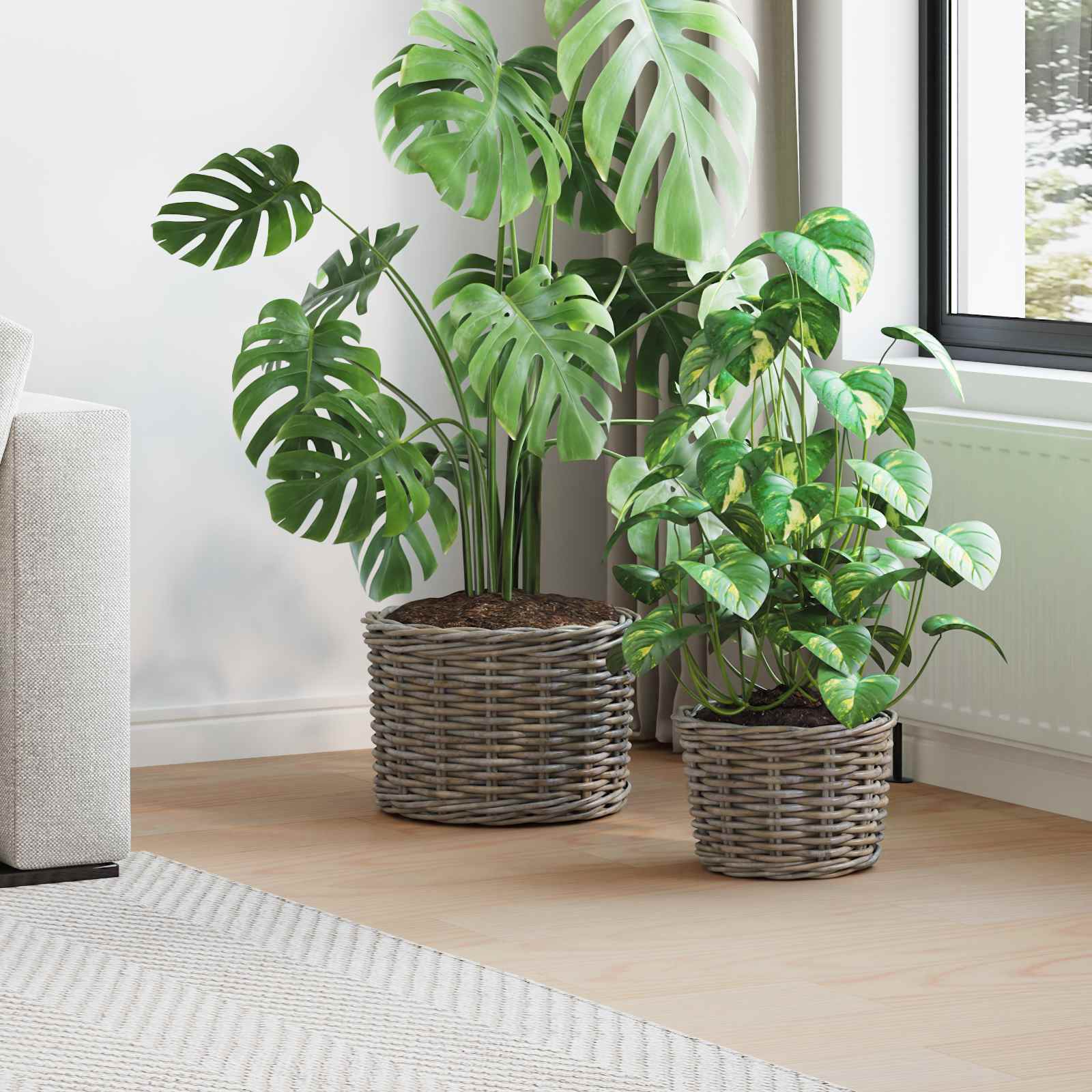 Vidaxl bloempot mand met opslag 2 pcs grijs kubu rattan