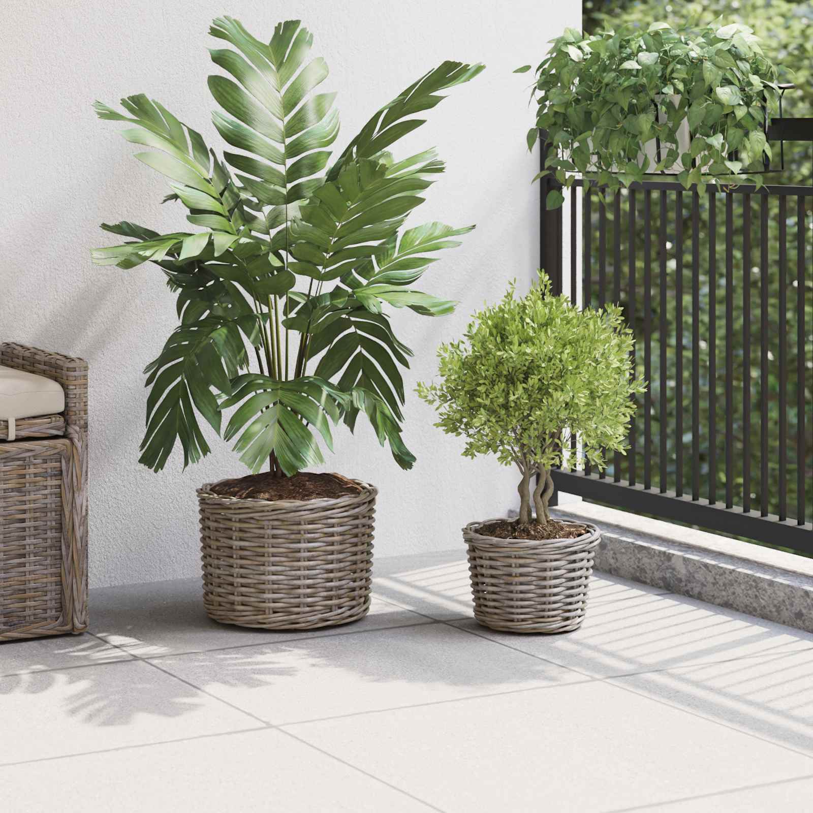 Vidaxl bloempot mand met opslag 2 pcs grijs kubu rattan