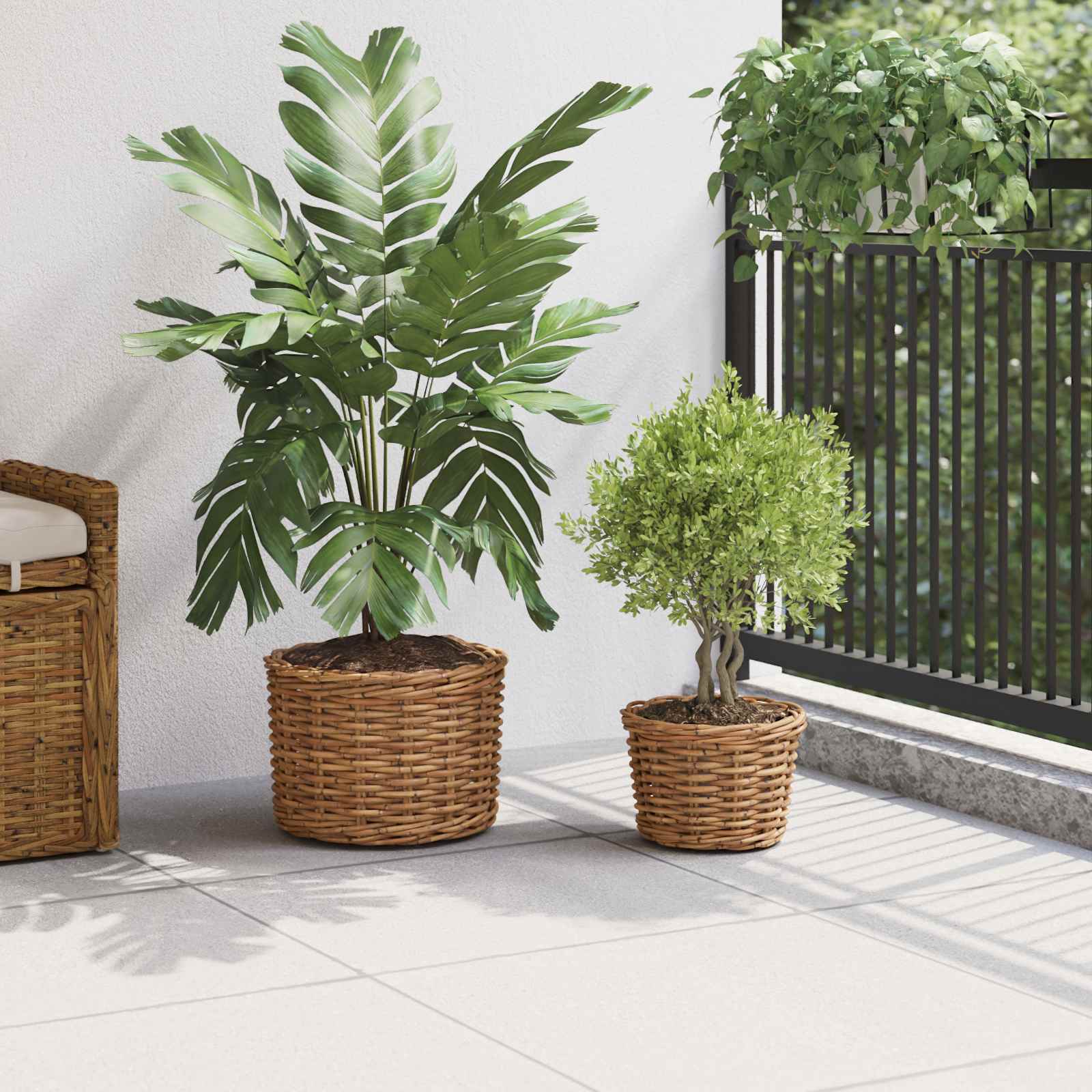 Vidaxl bloempot mand met opslag 2 pcs bruin kubu rattan